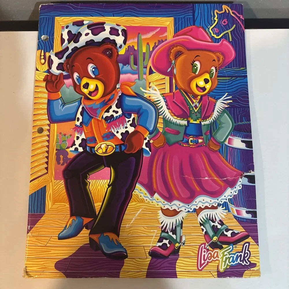 Lisa Frank Vintage Folder Dancing Cowboy Bears